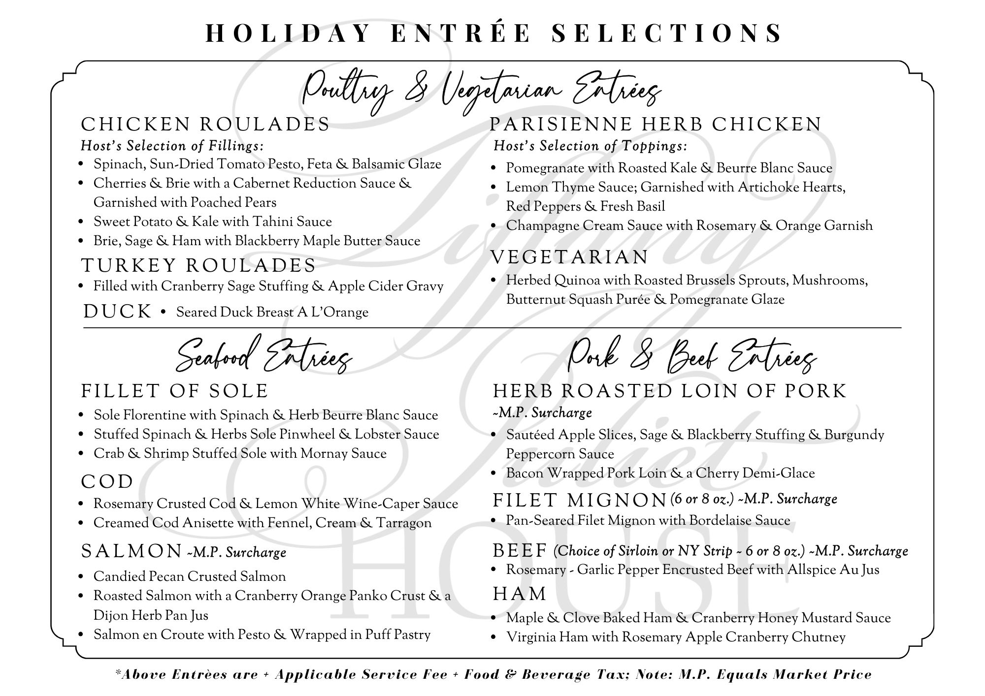 Holiday Alternate Entrees Selections