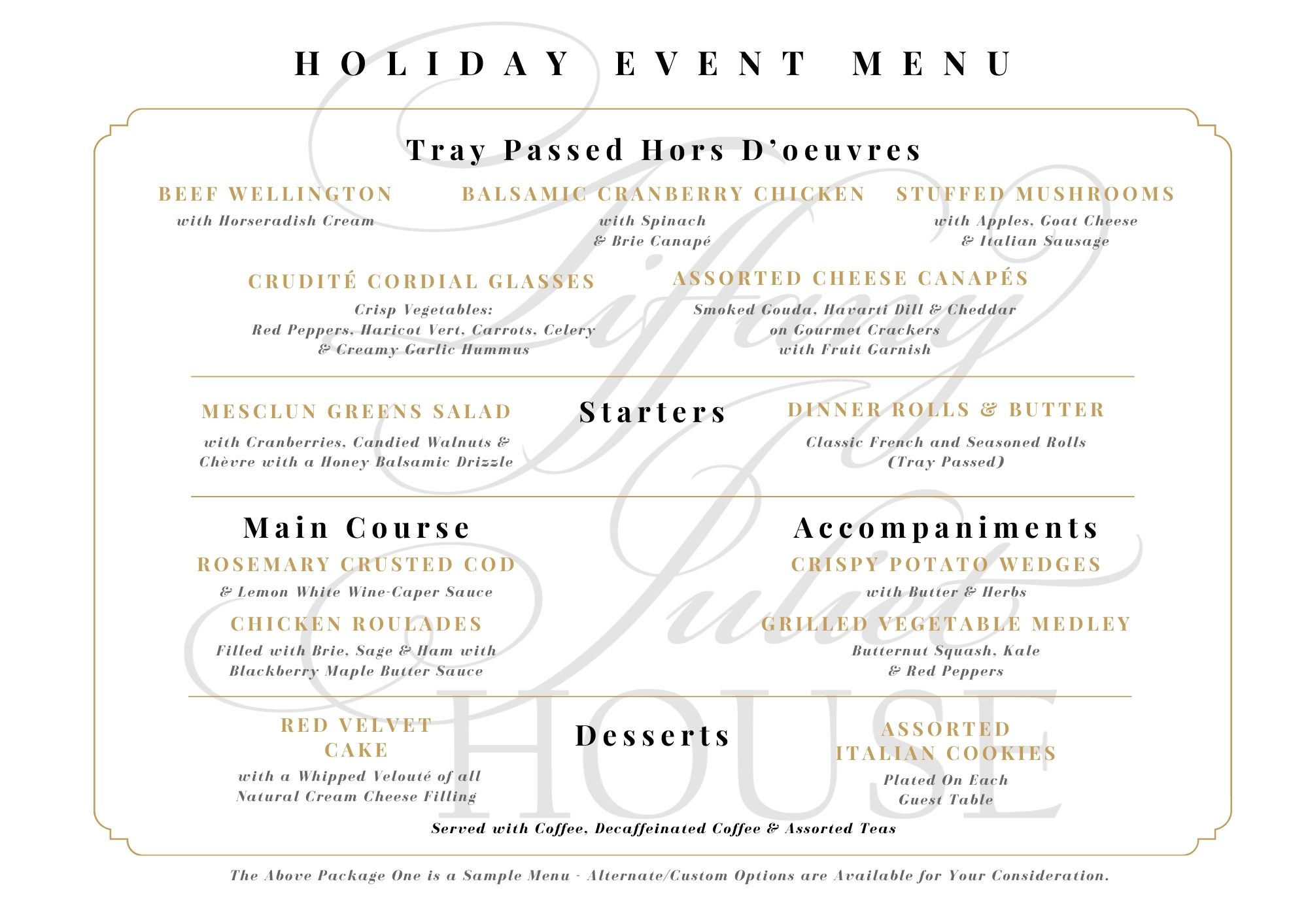 Holiday Event Menu