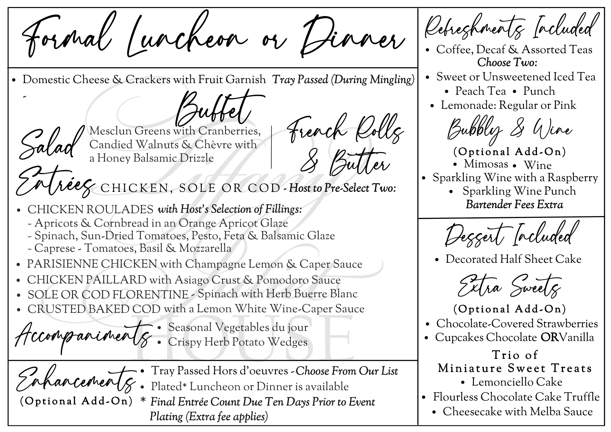 Formal Luncheon – No Pricing