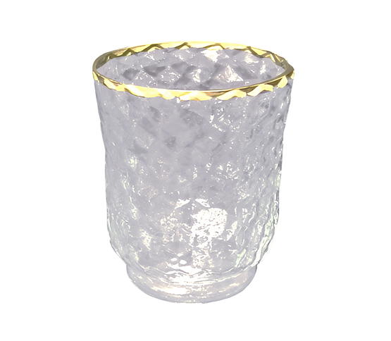 Vase-hurricane 6” h x 6” opening Clear with gold rim S30877DV