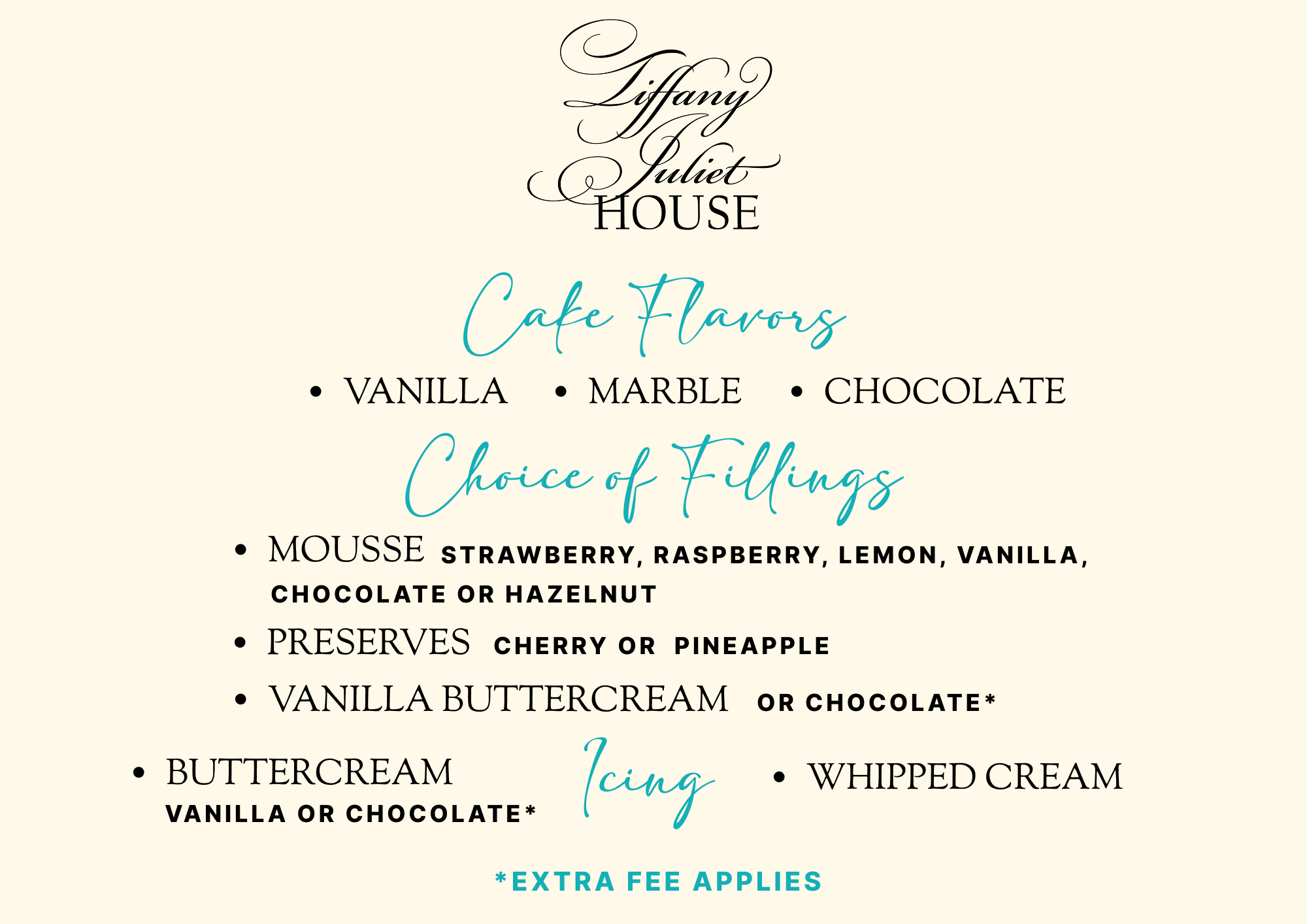 Cake Flavors & Fillings included