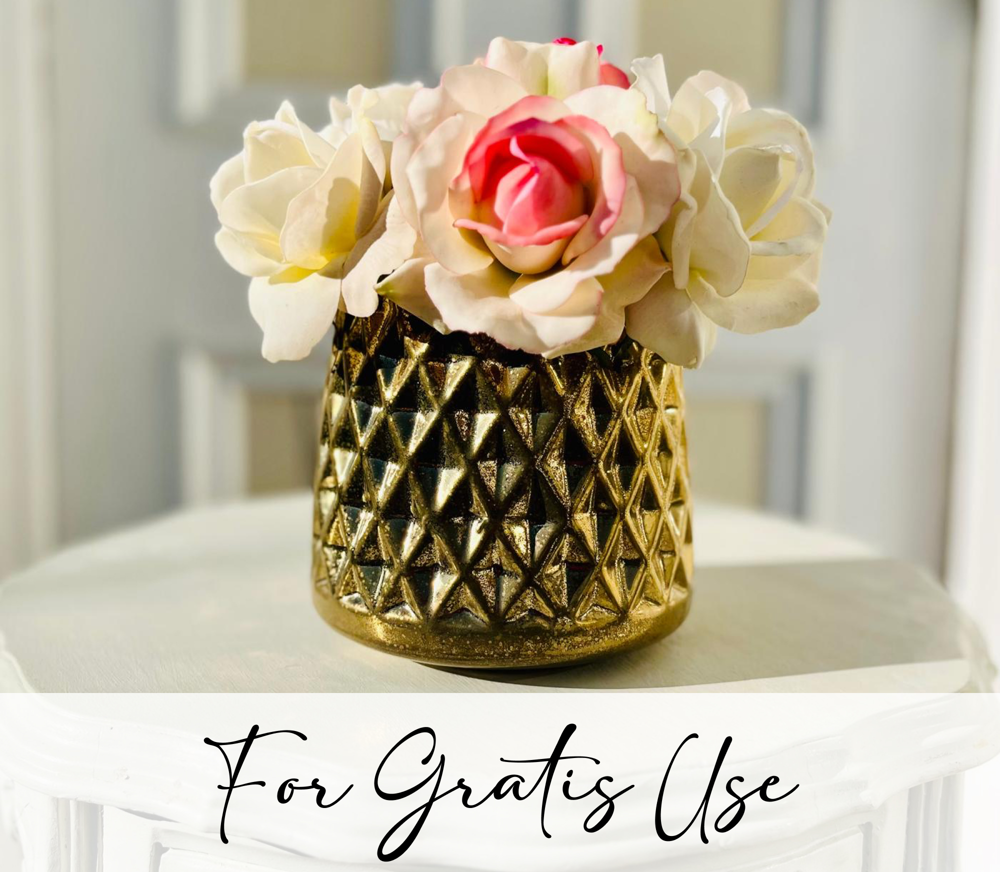 Ivory & Pink FAUX Roses Centerpiece