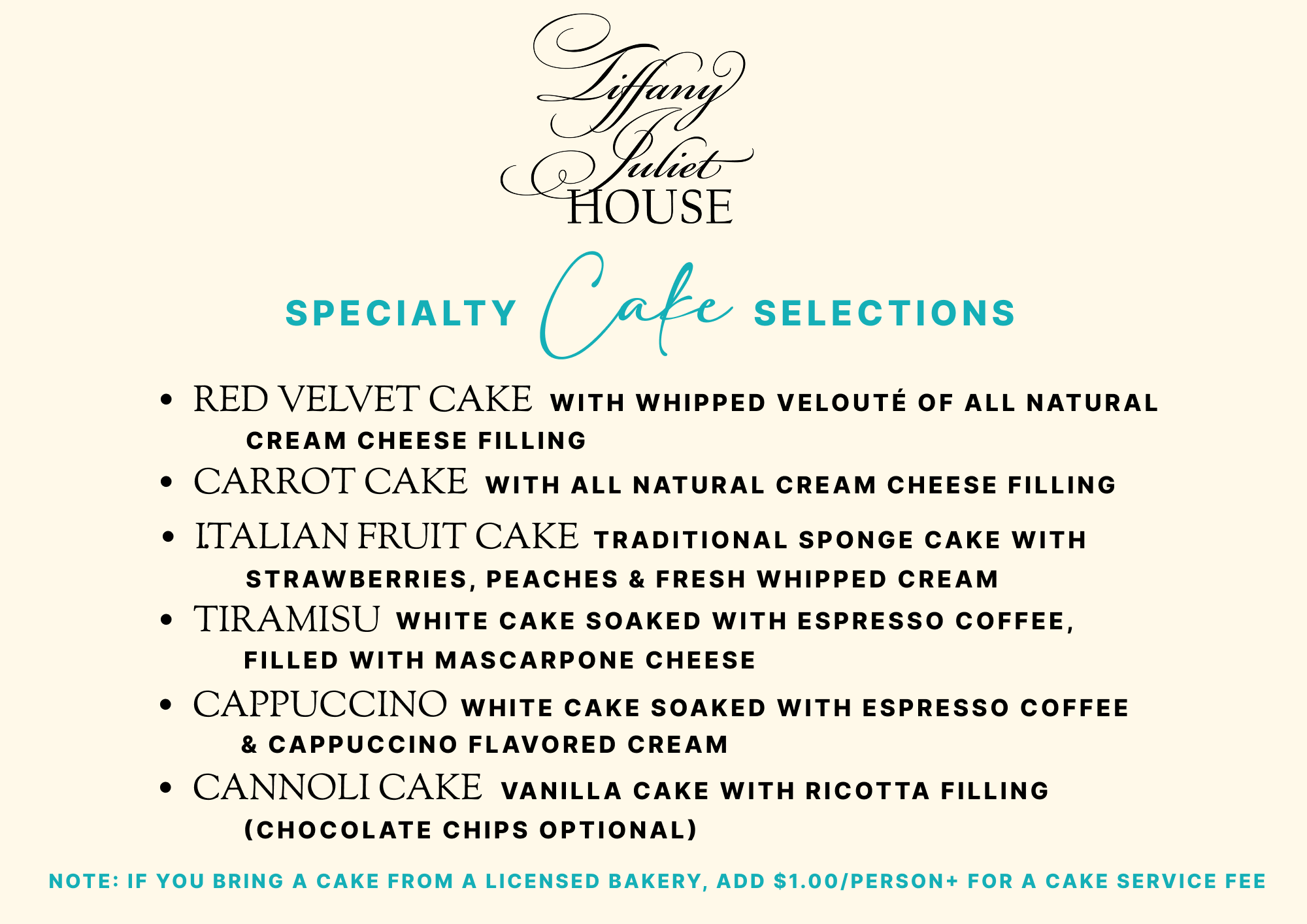 Specialty Cake Selections (Extra Fee Applies)